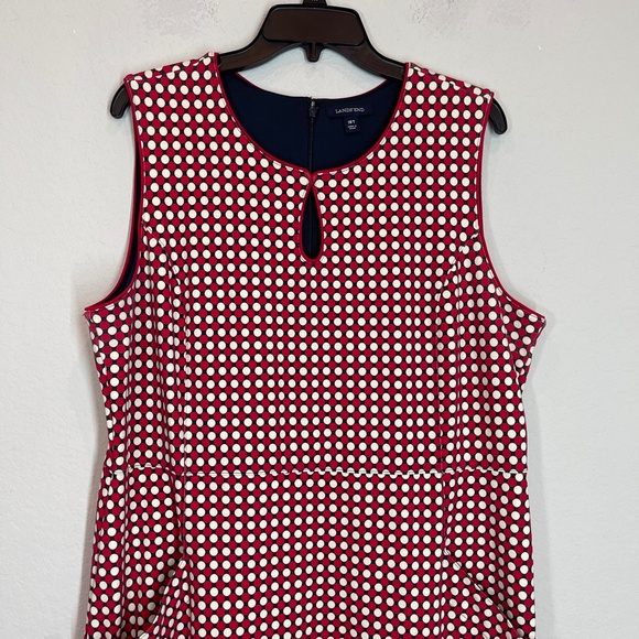 Lands End Dress Womens 18T Tall Red Ponte Polka Dot Sheath Sleeveless Stretch - Picture 2 of 15